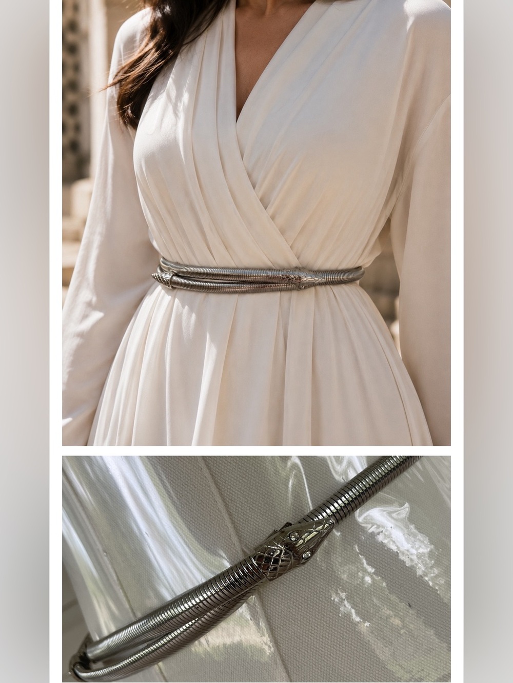 Metallic Silver Snake-Head Coil Belt — Women's Accessory